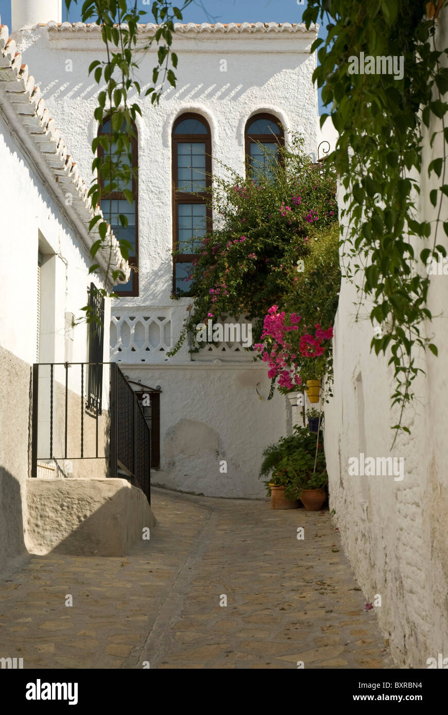 Narrow Street in Salobrena, Granada, Spain Stock Photo