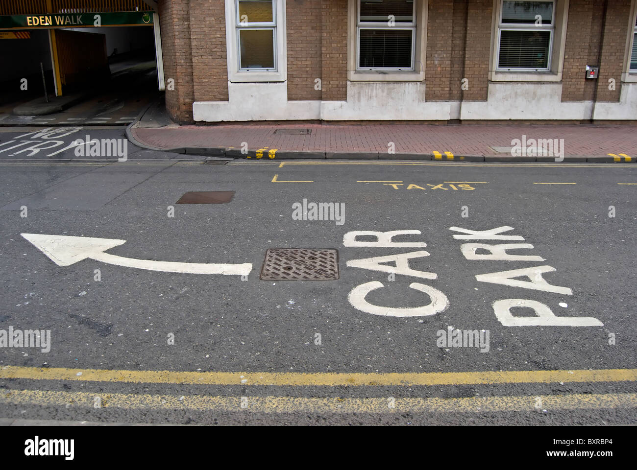 road markings showing route to a car park in kingston upon thames, surrey, england Stock Photo