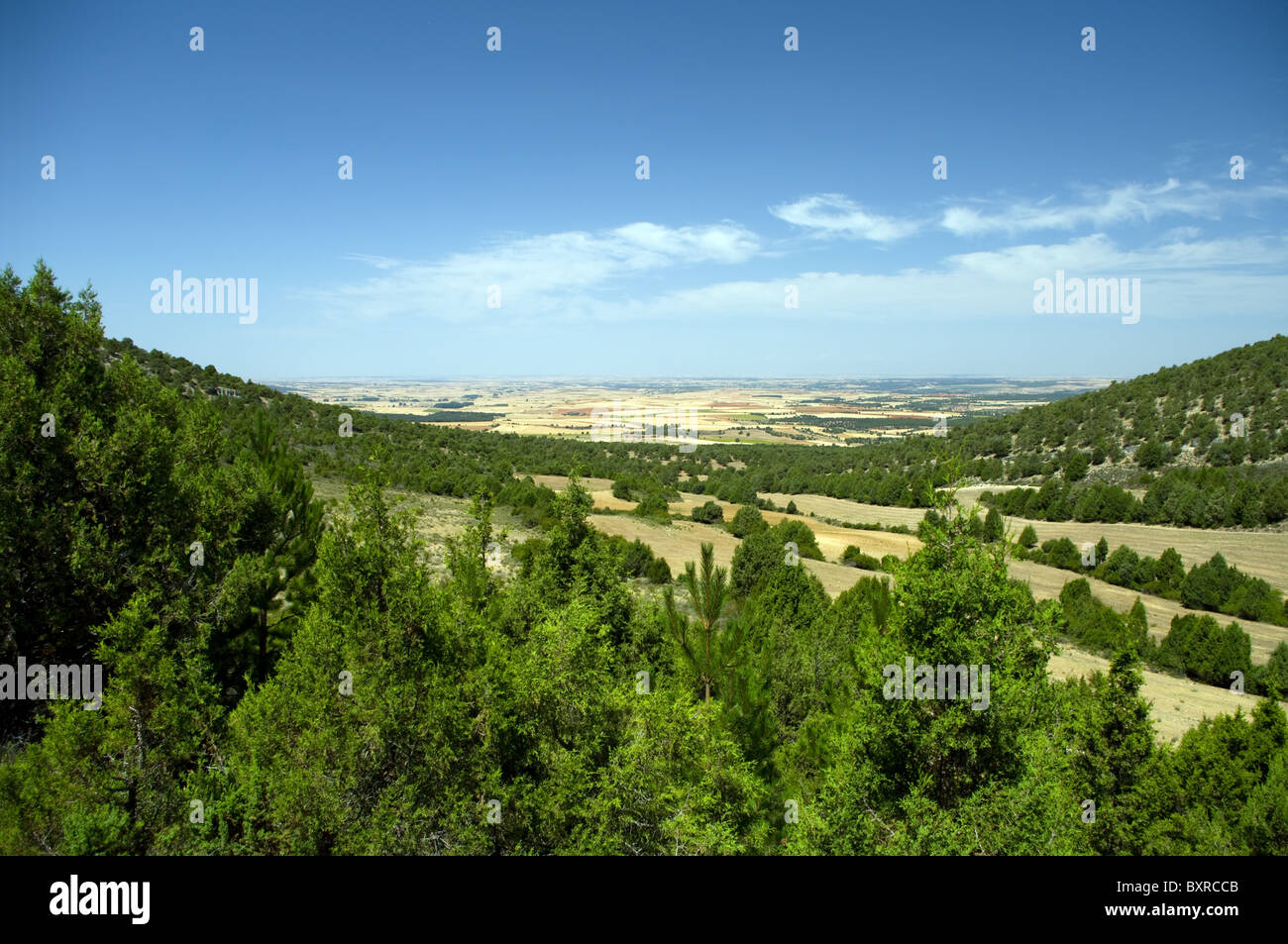 A southerly view across the Spanish Plain from Peña Cervera in Burgos region Spain Stock Photo