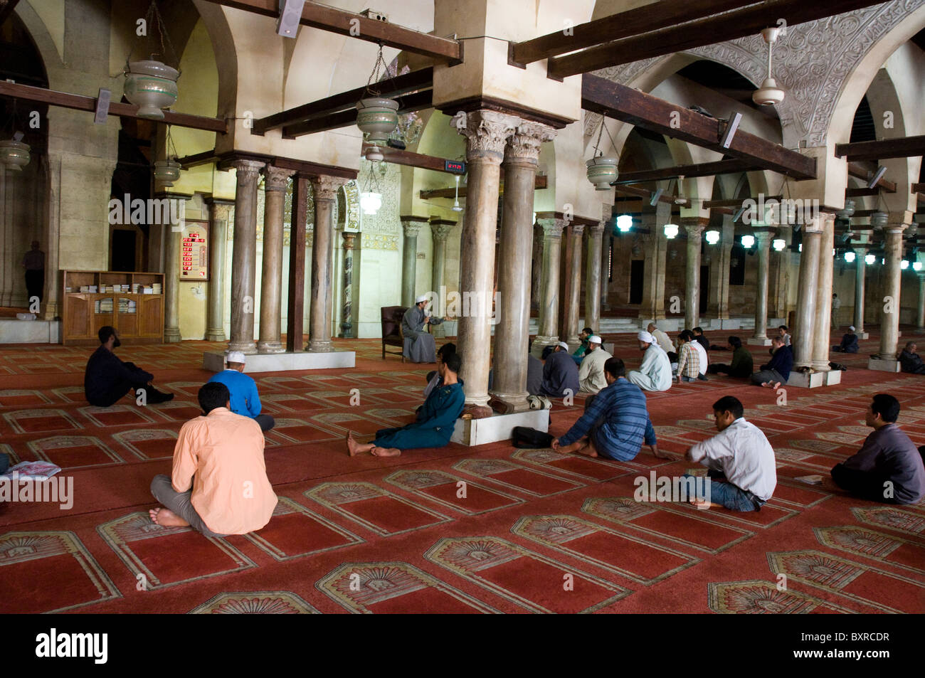 Egypt. The restful interior of the al-Azhar Mosque in Cairo. This is also a center of learning. Stock Photo