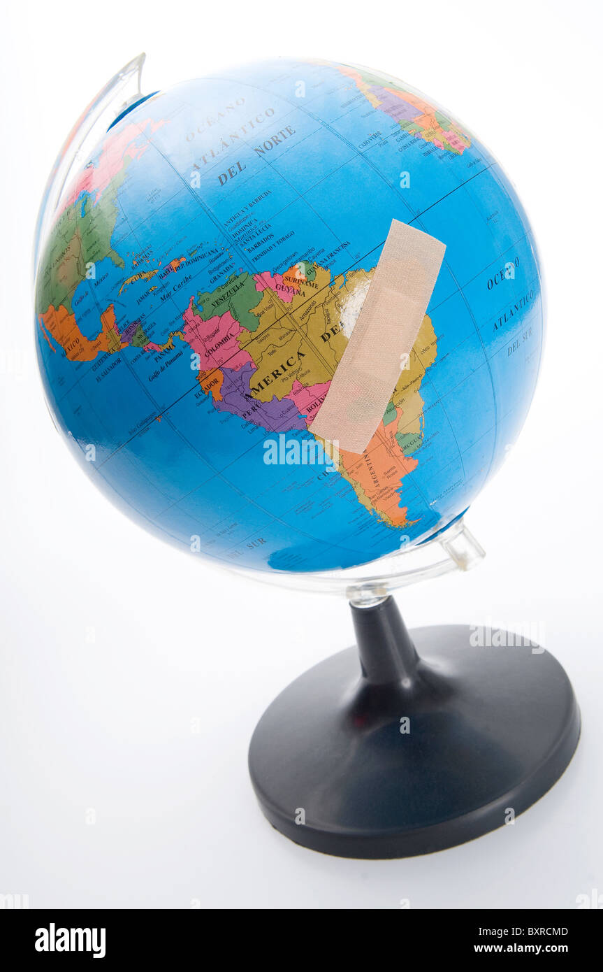 Earth globe with a band aid Stock Photo - Alamy