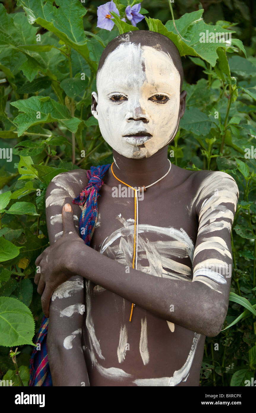 Surma boy with body paintings, Kibish, Omo River Valley 