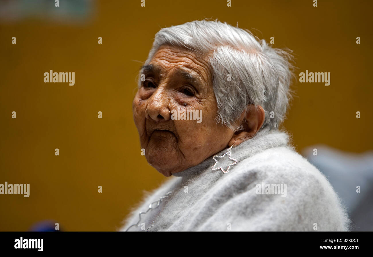 Isabel Alarcon, 100, during the celebration of her one hundred year's old birthday in Mexico City Stock Photo