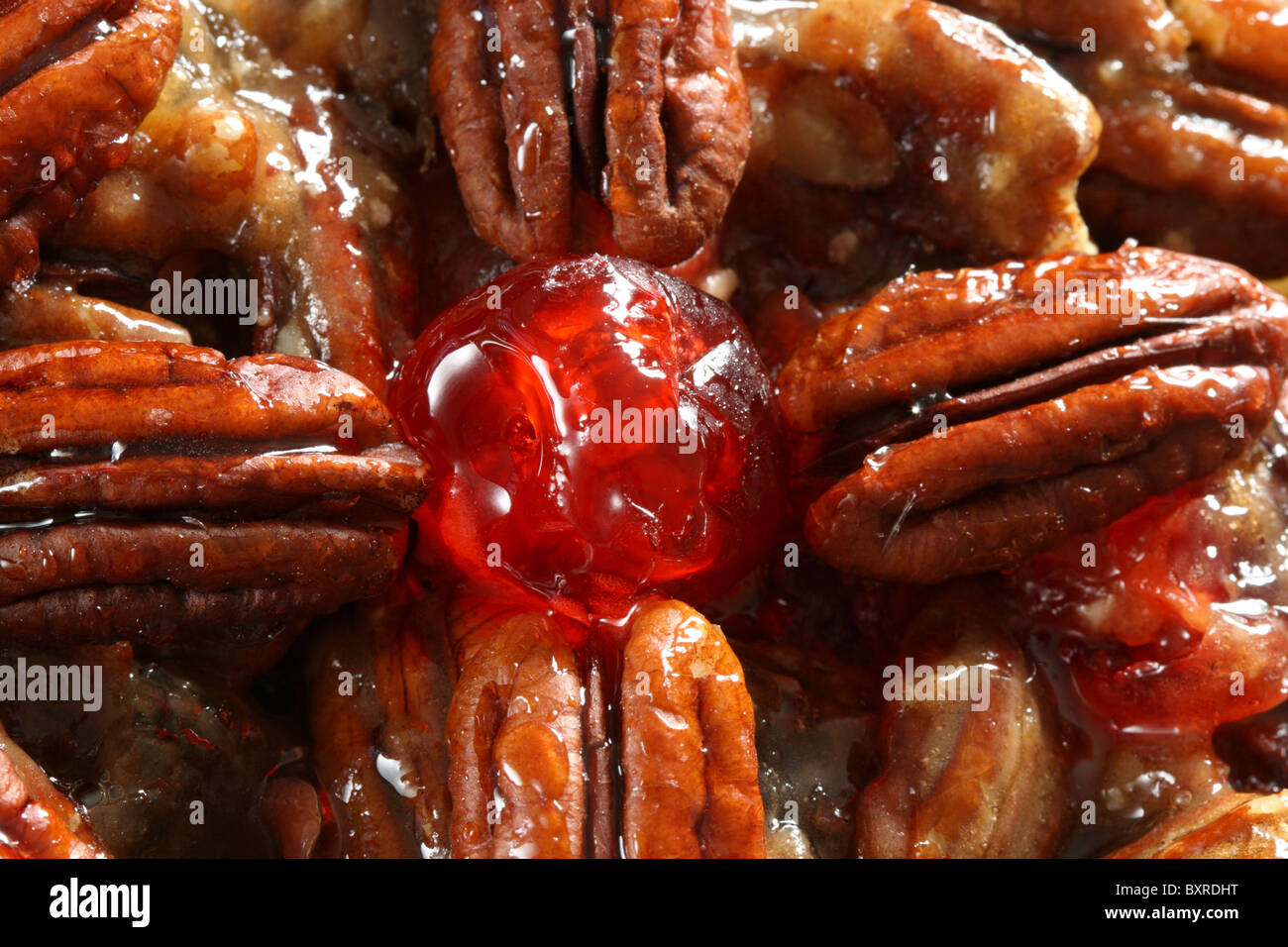 close up detail of pecan fruit cake Stock Photo