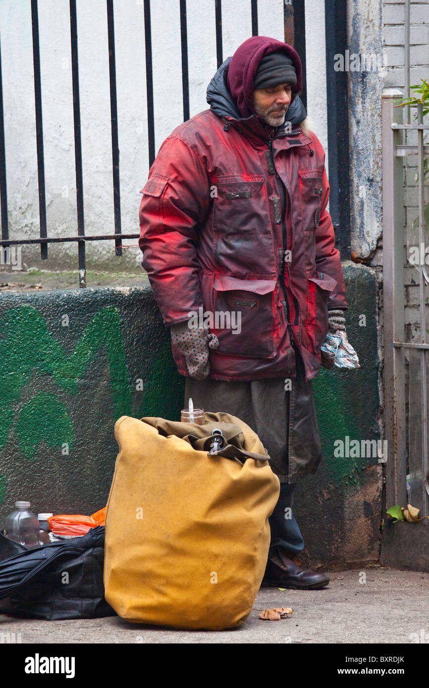 Homeless man in Nolita, New York City Stock Photo