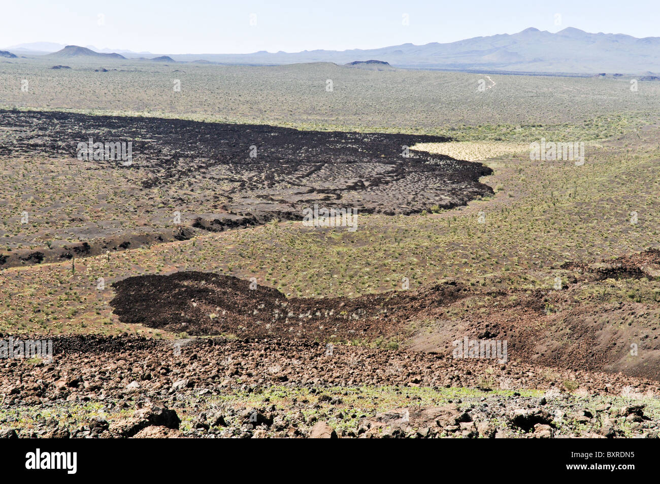View of lava flow from side of El Tecolote Cinder Cone, El Pinacate Biosphere Reserve, Sonora, Mexico Stock Photo