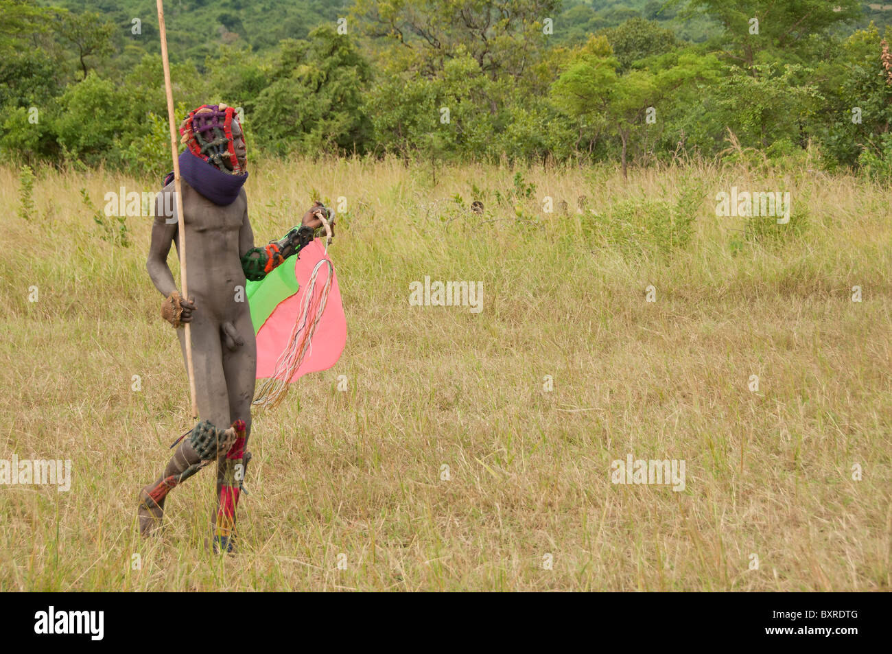 Donga stick fight ceremony, Surma tribe, Tulgit, Omo river valley, Ethiopia Africa Stock Photo