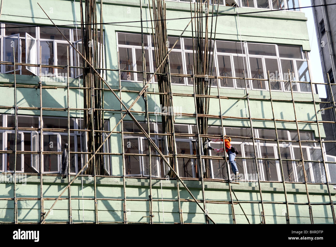 Bamboo scaffolding used in building and construction in Hong Kong, China Stock Photo