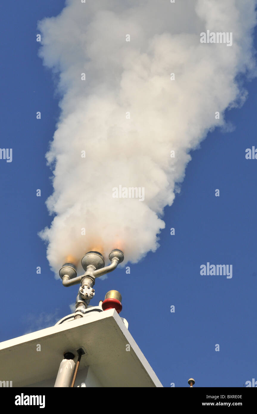 Steam whistle sounding on Natchez Riverboat, Mississippi River, New
