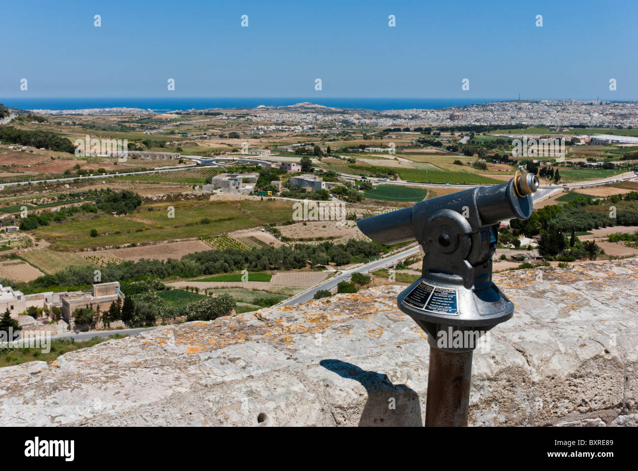 The view from the historic city of Mdina across rural Malta, Europe. Stock Photo
