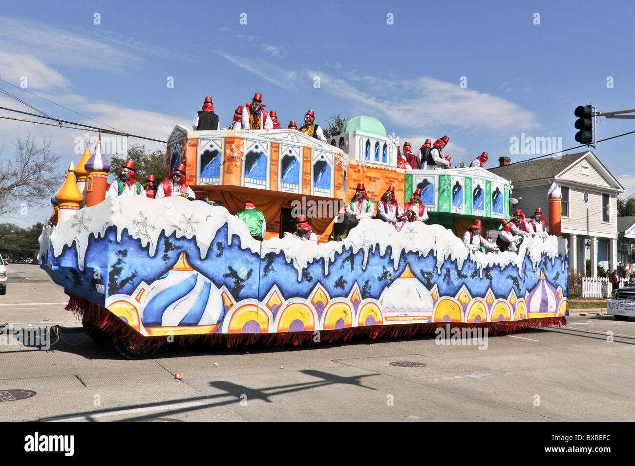 White Russian' (type of drink) float in Krewe of Thoth parade, Mardi Gras 2010, New Orleans, Louisiana Stock Photo