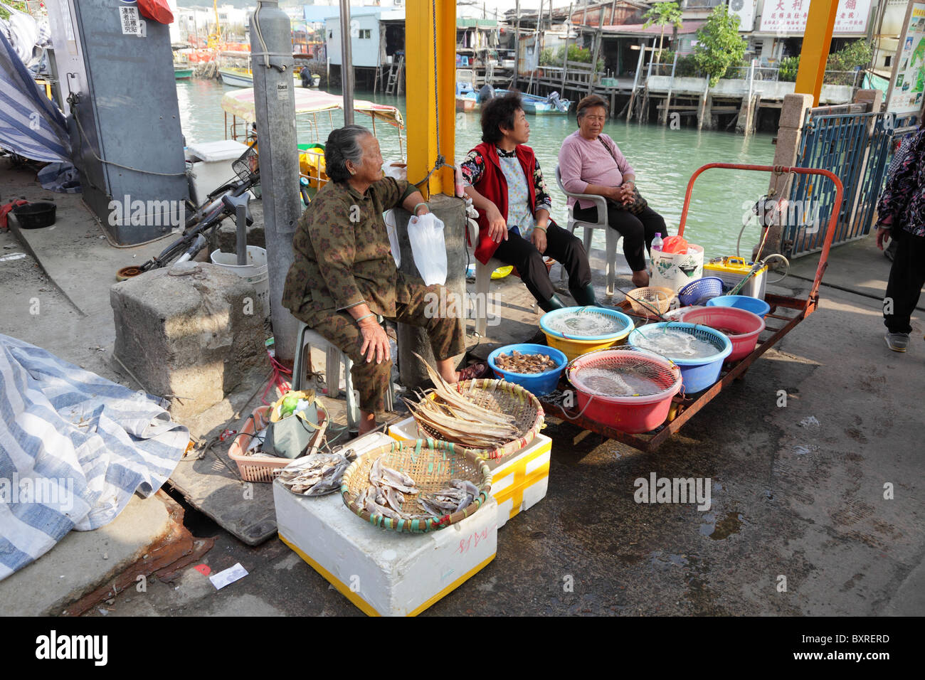 Seafood street vendor in Tai O fishing village, Hong Kong Stock Photo