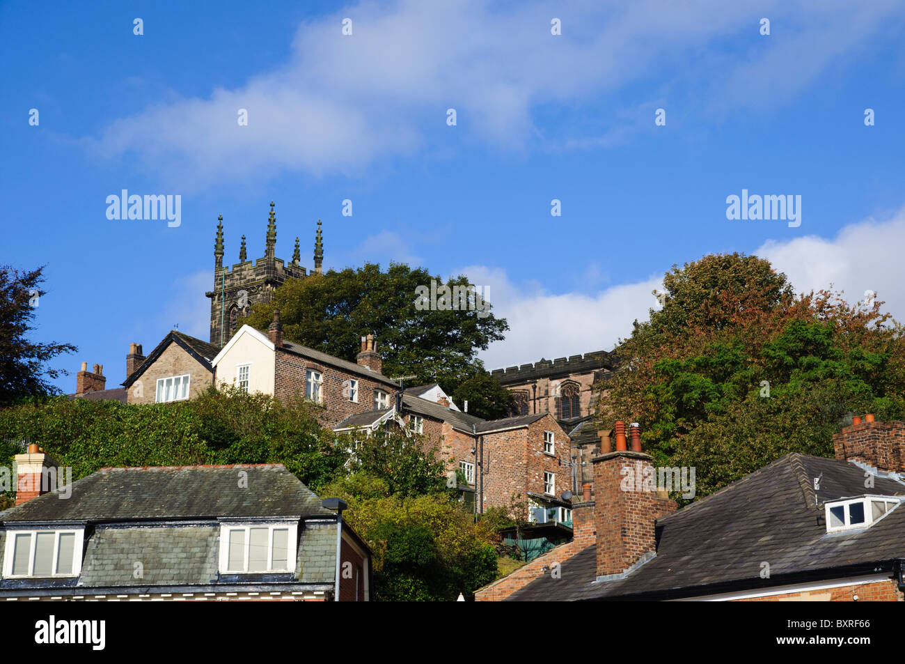 Macclesfield is a market town on the edge of the Pennines. View from Waters Green. Stock Photo