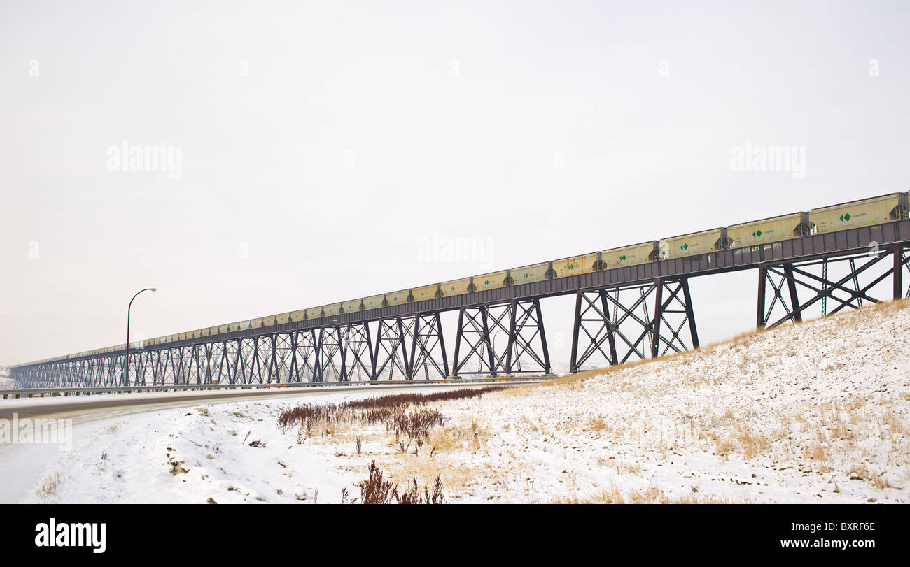 Lethbridge High Level Bridge over Old Man River with train Stock Photo Alamy
