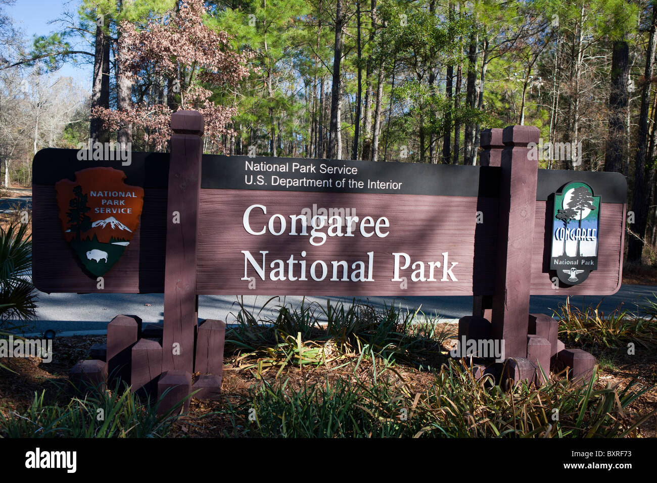 National Park Service sign for Congaree National Park, South Carolina, United States of America. Stock Photo
