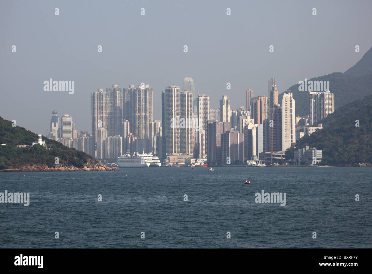 Hong Kong City between two islands Stock Photo