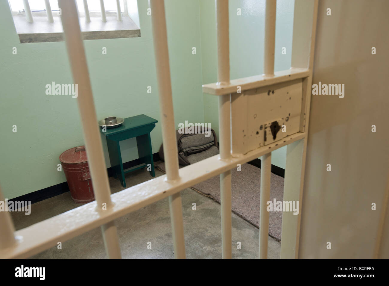 Nelson Mandela's Prison Cell on Robben Island, Cape Town, South Africa Stock Photo