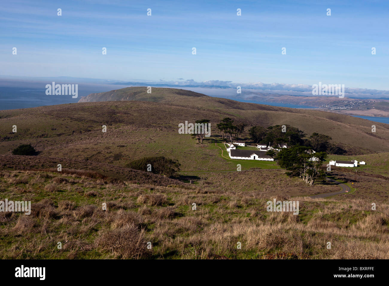 Aerial view of Pierce Point Ranch and Tomales Point, Point Reyes National Seashore, California, United States of America Stock Photo