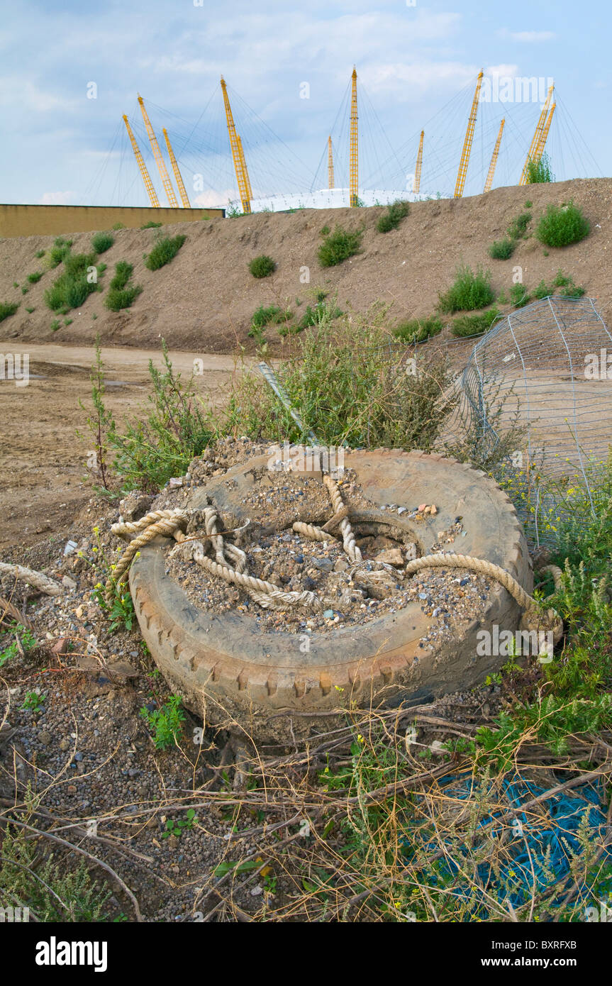 Rubbish dump by O2 Millenium Dome Olympic access from North Greenwich