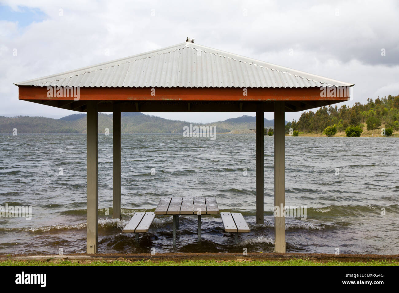 Flooded picnic shelter at Wivenhoe Dam, Queensland, Australia Stock Photo