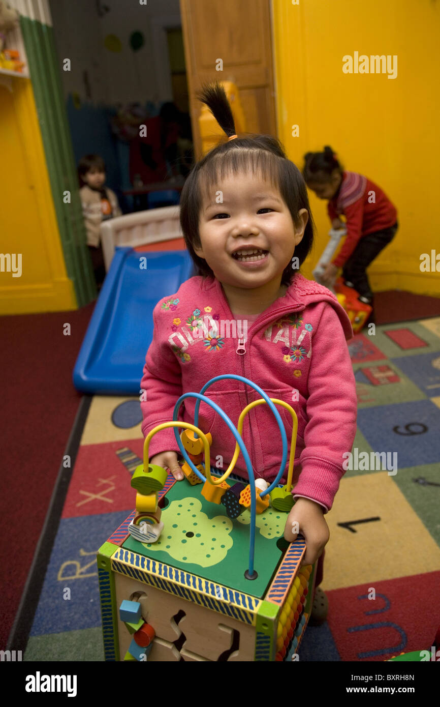 Nursery school and Pre-K program in the highly multicultural Kensington neighborhood in Brooklyn, New York. Stock Photo