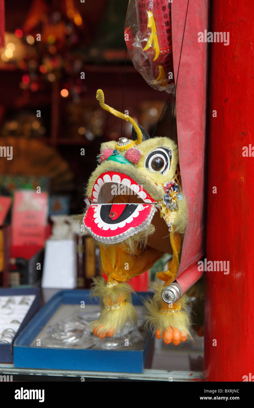 Chinese puppet dragon toy for sale at the A-Ma Temple, in the old historic centre of Macau Stock Photo