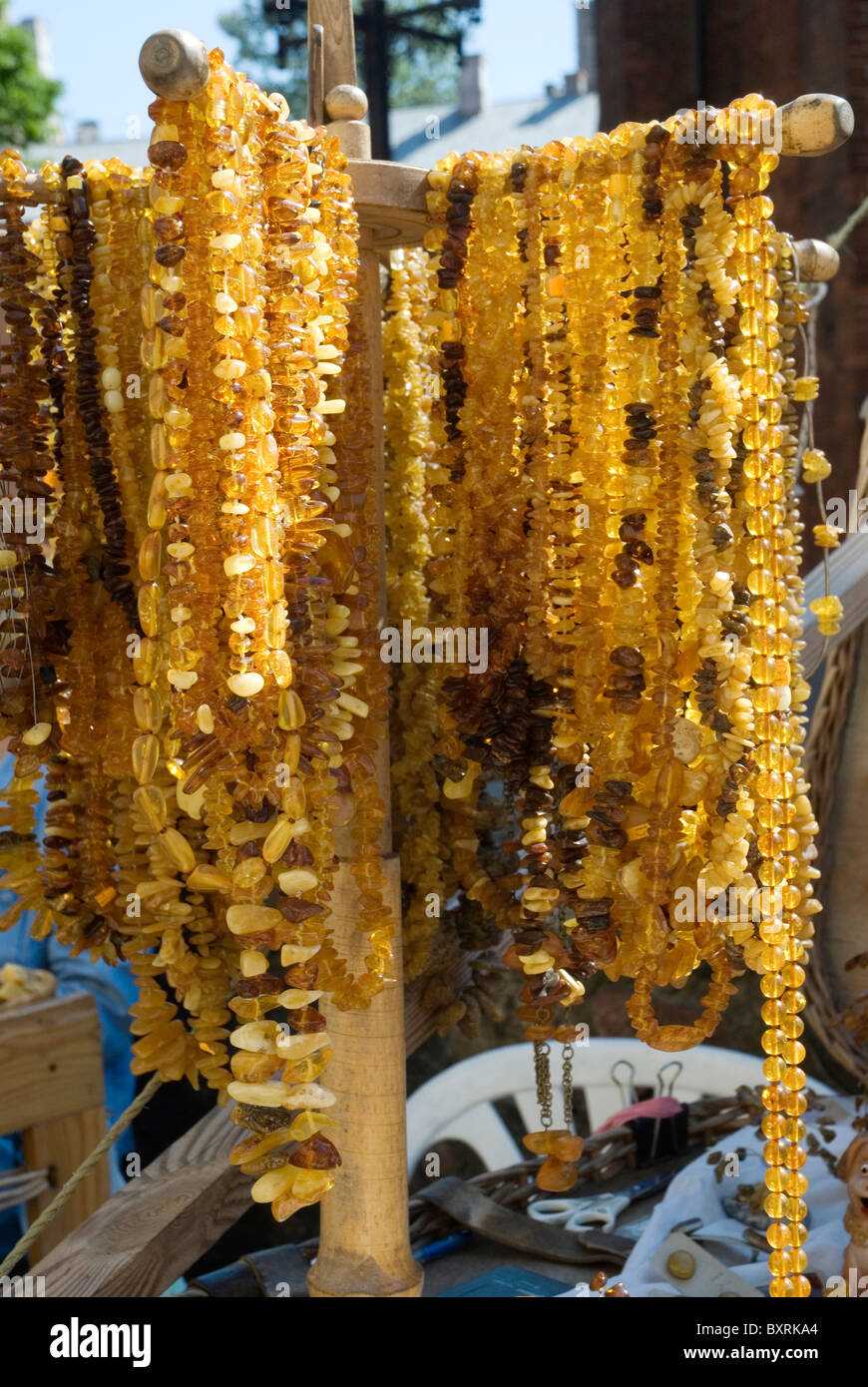 Latvia, Riga, Amber sold at outdoor stall Stock Photo Alamy
