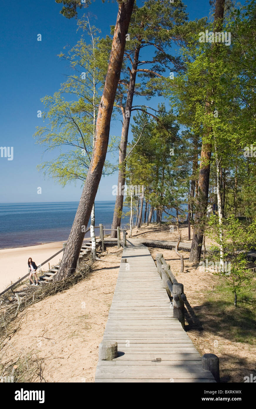 Latvia, Saulkrasti, Boardwalk above beach Stock Photo