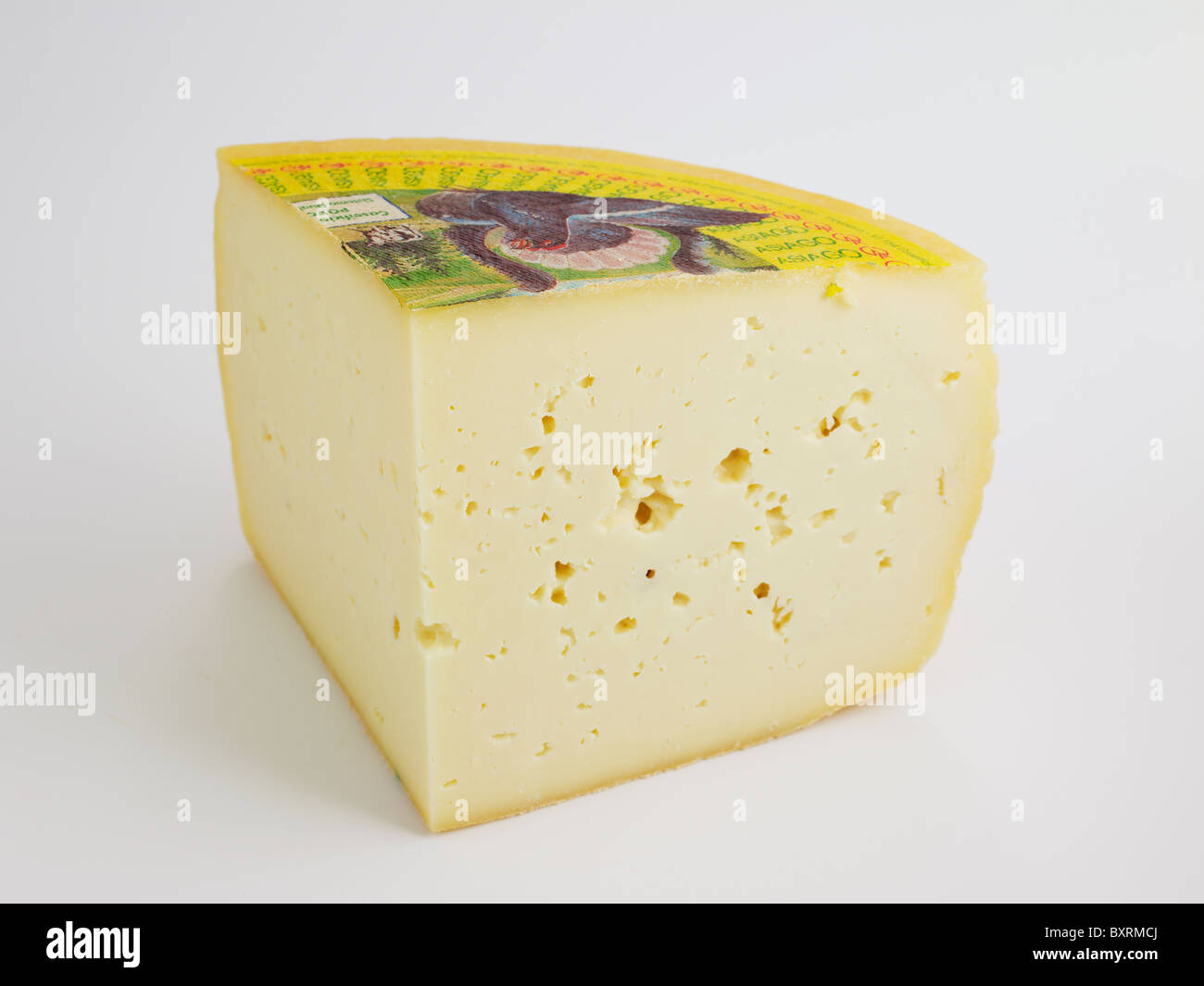Slice of Italian Asiago PDO cow’s milk cheese Stock Photo