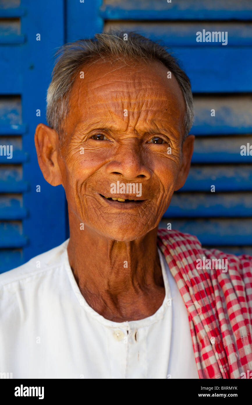 Portrait of an old Khmer man with krama - Takeo Province, Cambodia Stock Photo