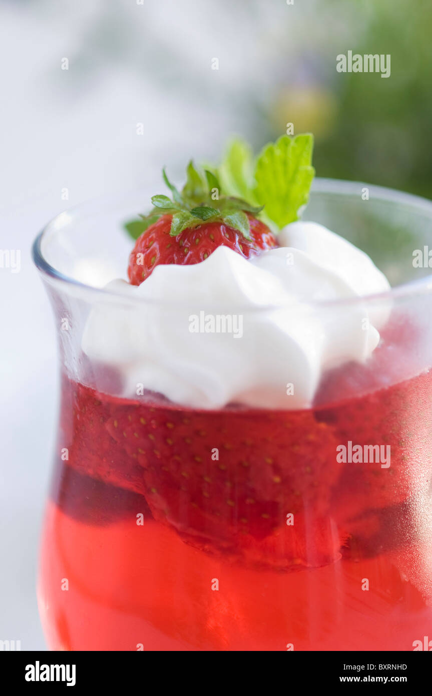 Strawberry jelly dessert with cream Stock Photo Alamy