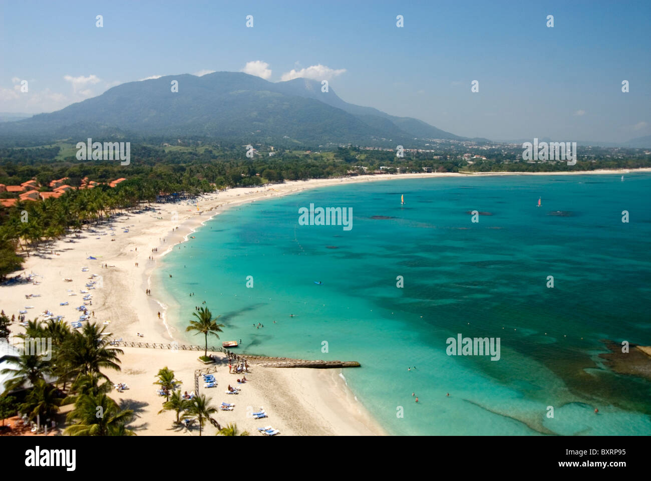 Dominican Republic, Puerto Plata, Playa Dorada and Monte Isabel de la Torre, View of beach Stock Photo