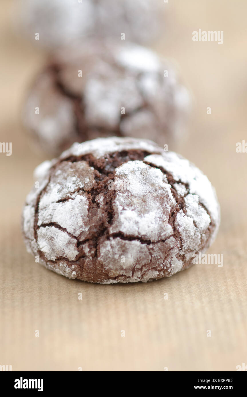 Chocolate crinkles cookies with icing sugar Stock Photo