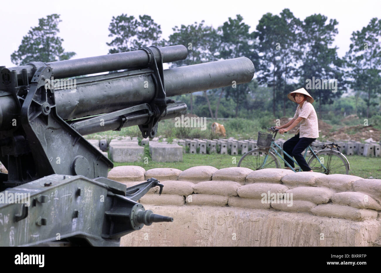 Old French artillery pieces at Dien Bien Phu battle field. Vietnam. Stock Photo