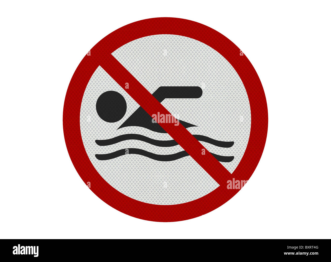 Photo realistic metallic, reflective 'no swimming' sign, isolated on white Stock Photo