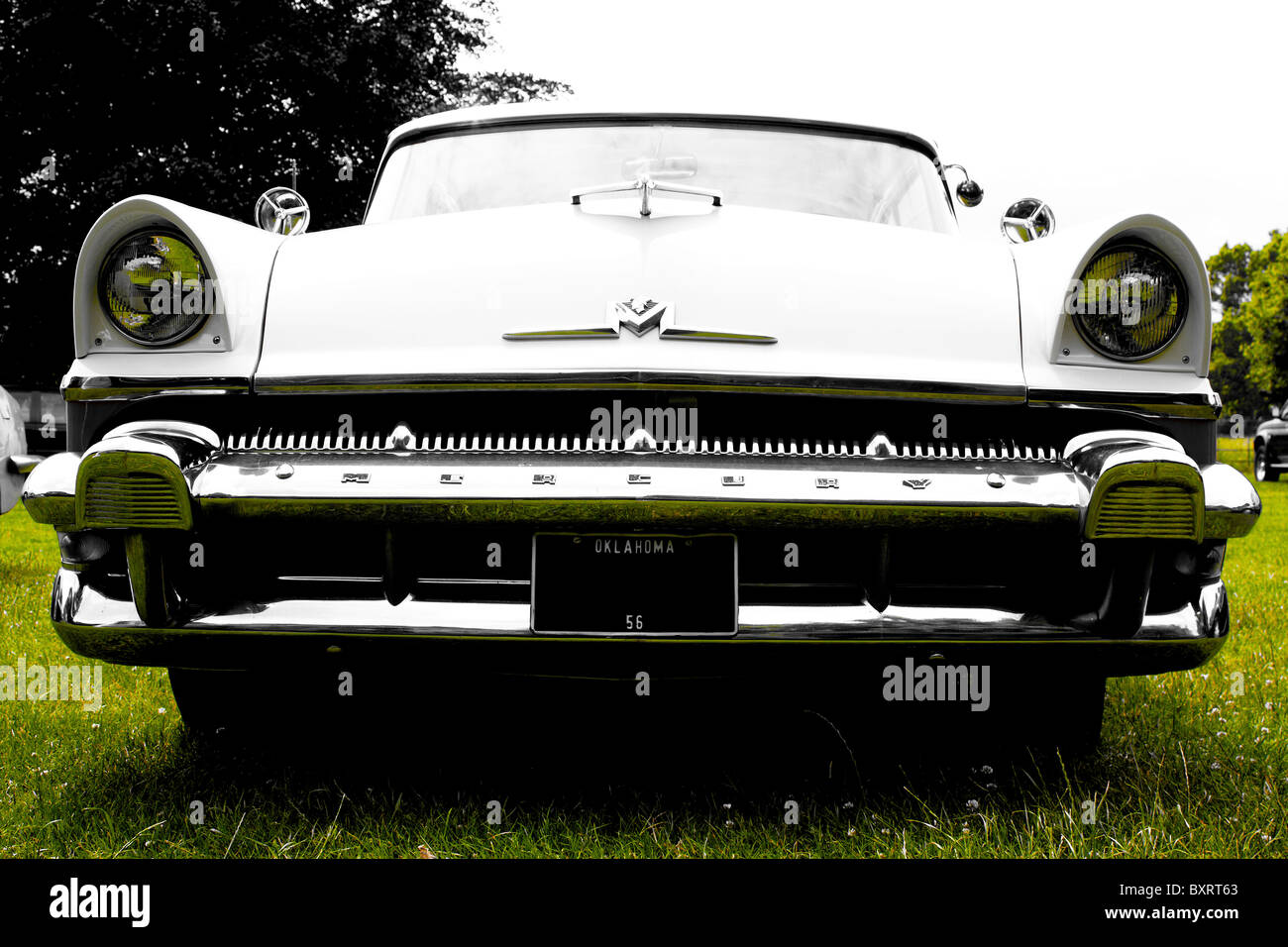 The front of a Mercury classic car at a classic car festival in the East Midlands, Nottinghamshire. Stock Photo