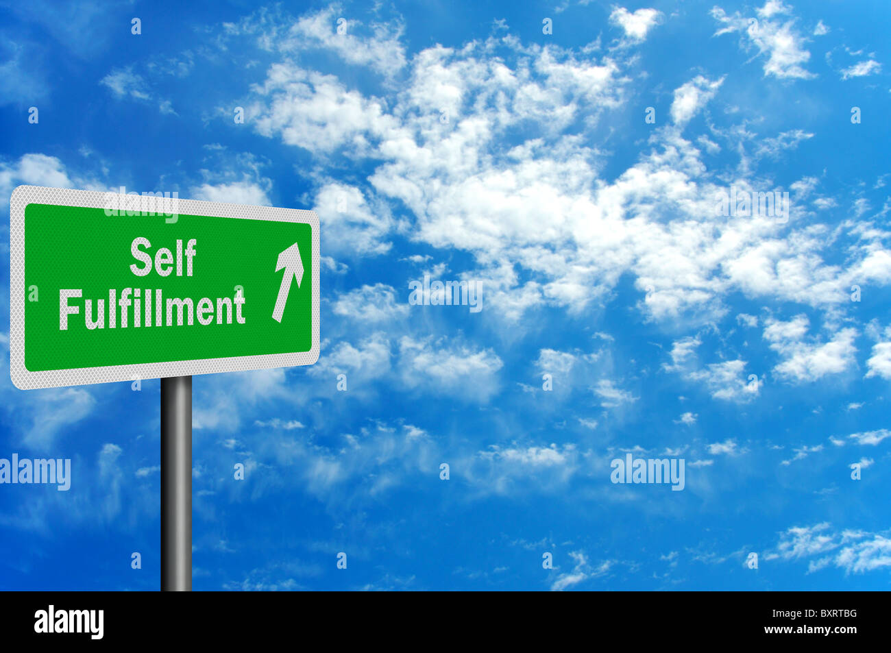 Photo realistic 'route to self fulfillment' sign with space for your text overlay Stock Photo