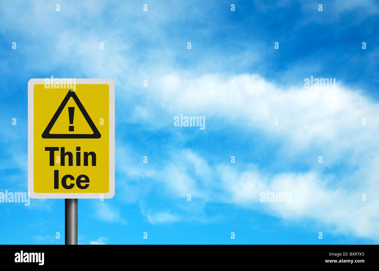 Photo realistic 'thin ice' sign, with space for your text overlay Stock Photo