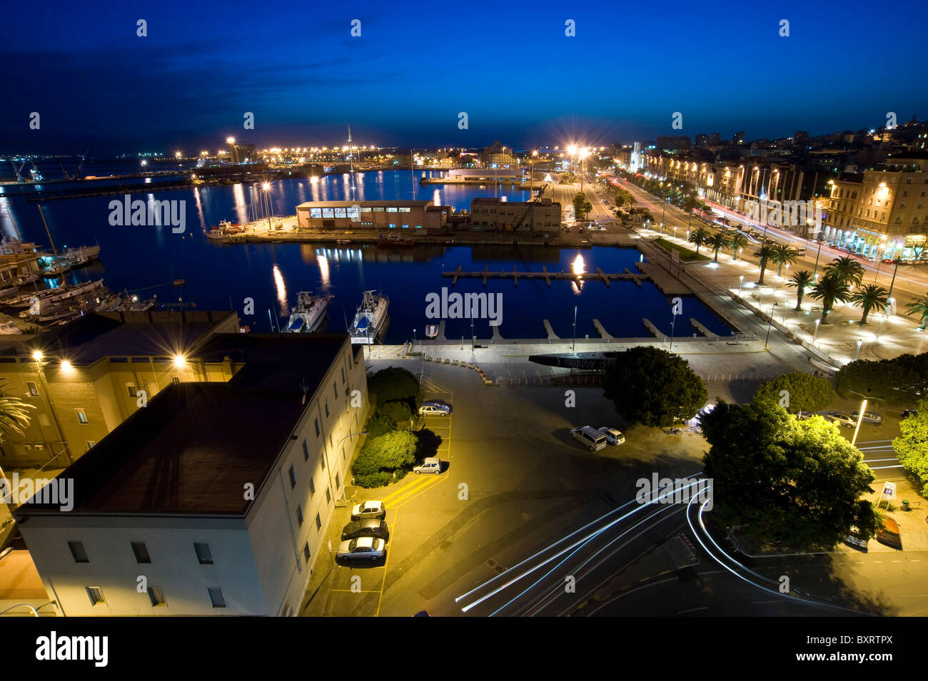 Skyline Harbour Via Roma Castello Cagliari By Night Sardinia Italy Stock Photo Alamy