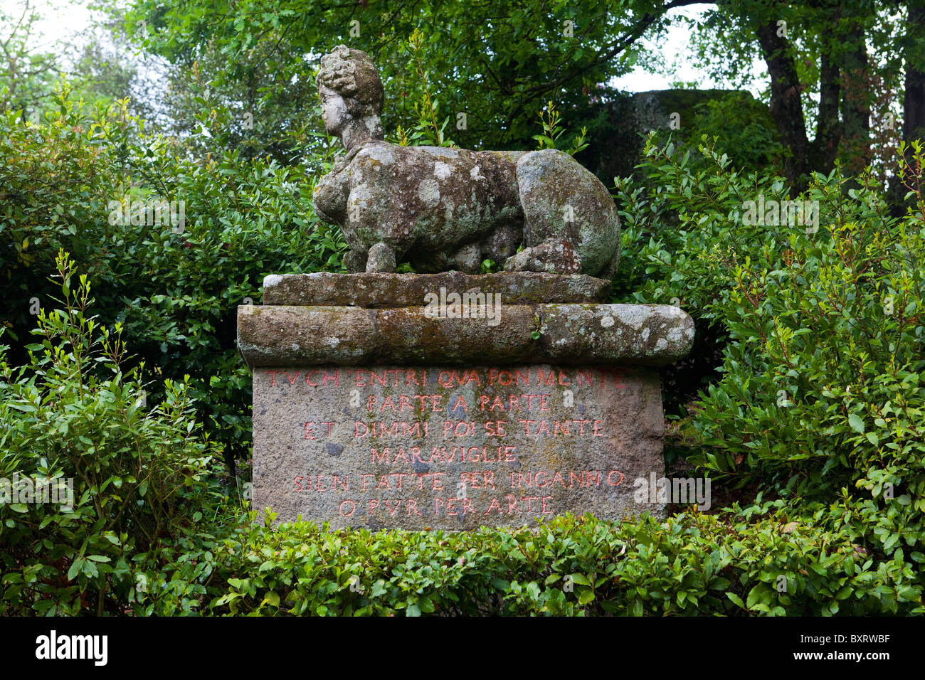 The Sphinx Greek, Parco dei Mostri monumental complex, Bomarzo, Lazio, Italy Stock Photo