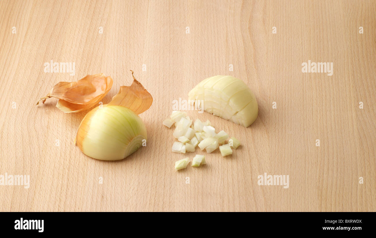 Onion peeled and chopped Stock Photo