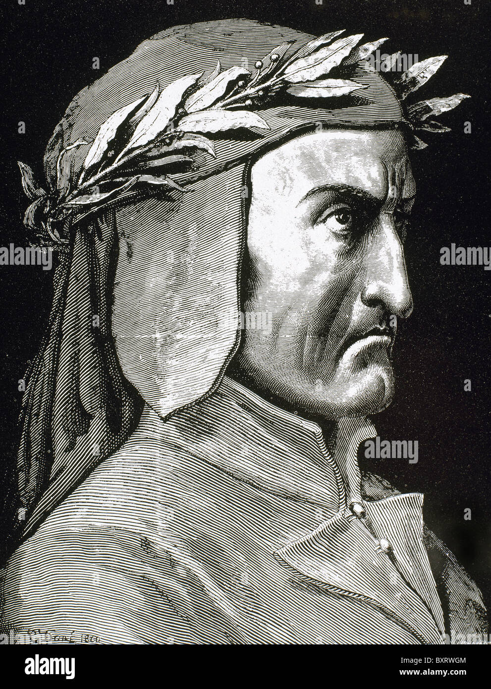 Dante Alighieri (1265-1321). Italian poet. Engraving by Pannemaker. Stock Photo