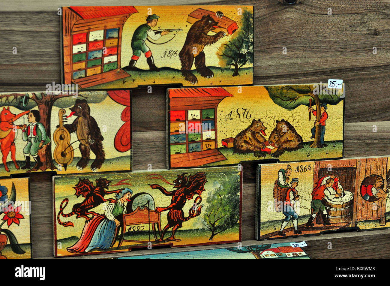 Beehive fronts traditionally painted Stock Photo