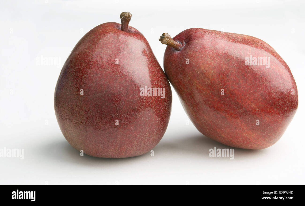 Two Red Sensation pears, close-up Stock Photo