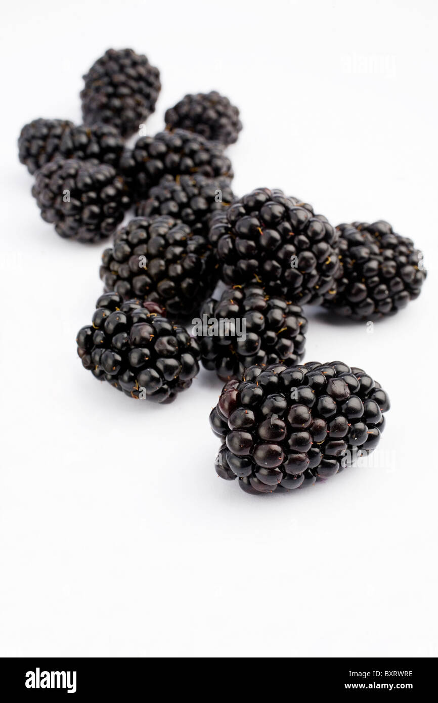 Blackberries on white background, close-up Stock Photo