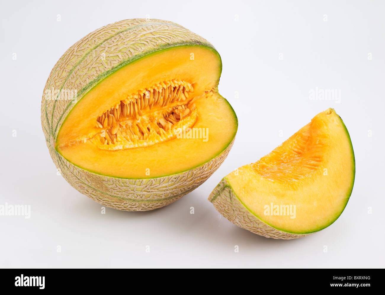 Charentais Melon slice on white background Stock Photo Alamy