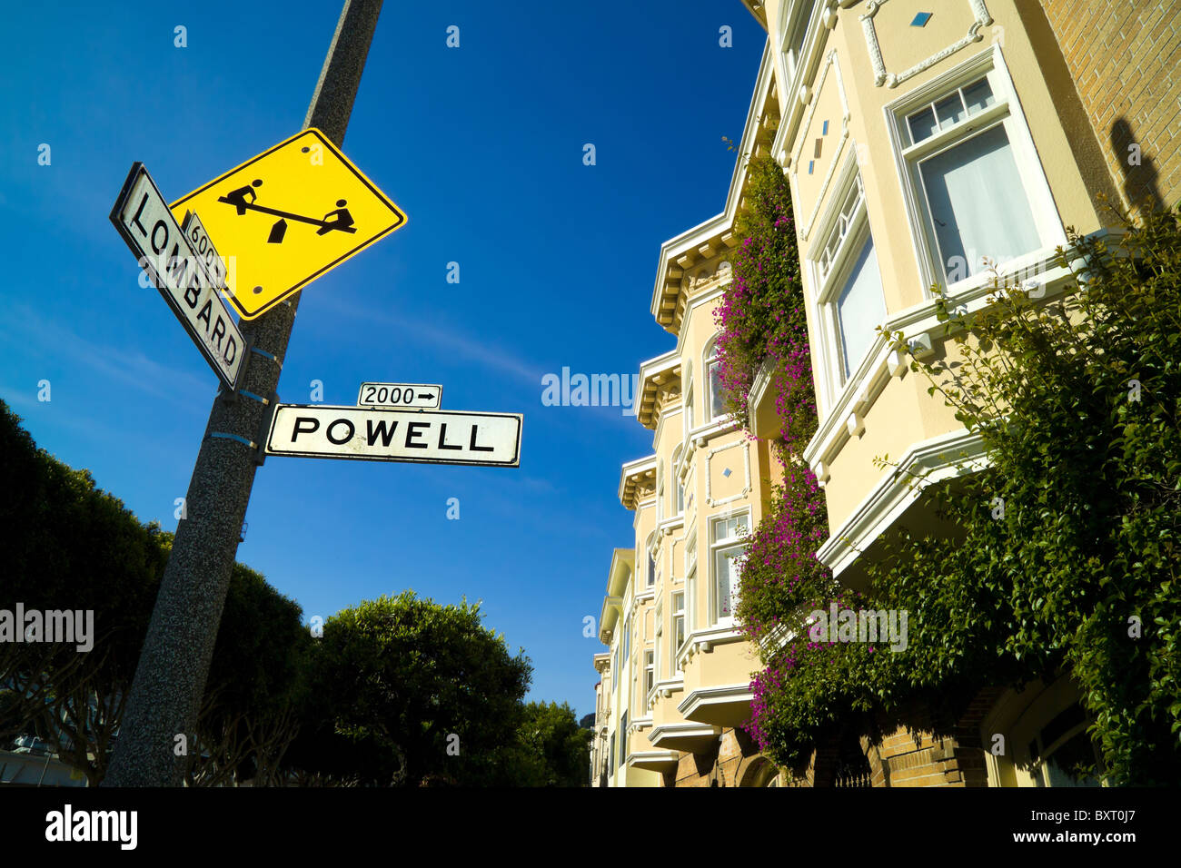 Street signs at corner of Lombard and Powell, San Francisco, California Stock Photo