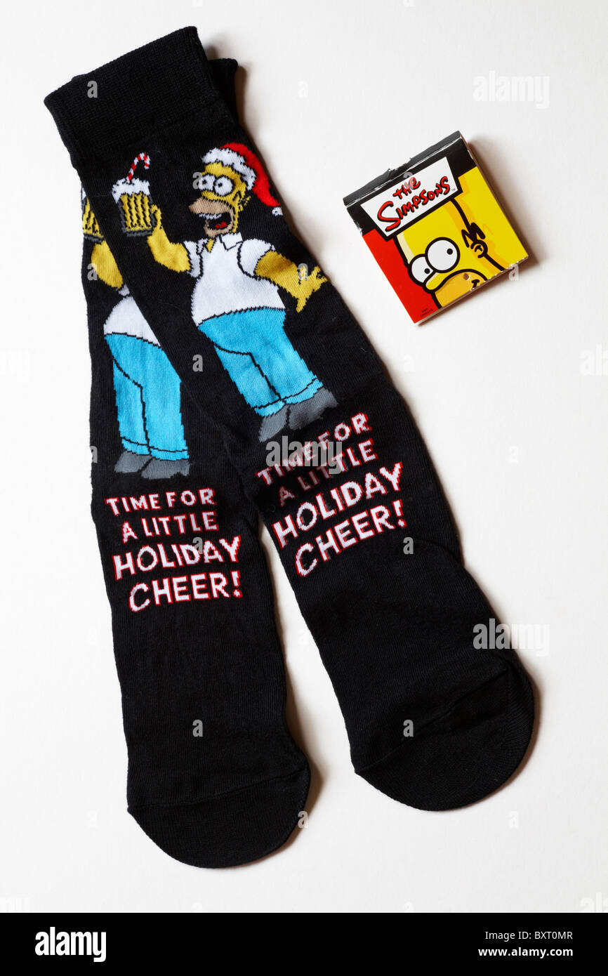 Christmas novelty socks - The Simpsons time for a little holiday cheer isolated on white background Stock Photo