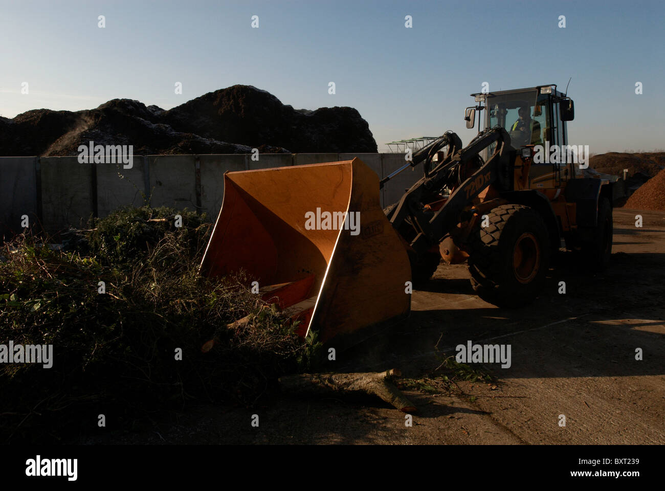 Green Waste Recycling Centre and digger UK Stock Photo Alamy
