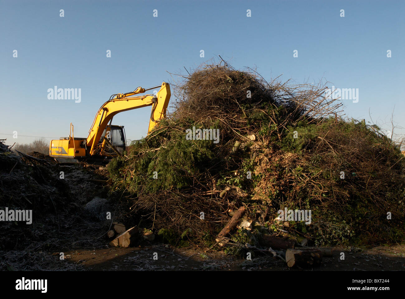 Green Waste Recycling Centre and digger UK Stock Photo Alamy